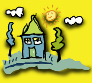 logo jednostki namalowany domek na żółtym tle